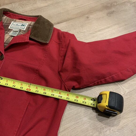 Vintage LL Bean Chore Jacket Red Canvas Flannel Lined Corduroy Trim Women's Med - Picture 7 of 8